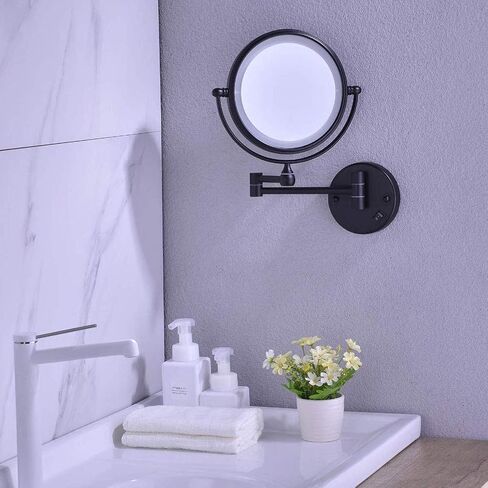 Magnifying Makeup Mirror with Light Wall Mounted, Double Sided Vanity Magnifying Mirror, 360deg; Swivel Extendable, Adjustable Telescopic Boom, with Plug,5X in Kuwait