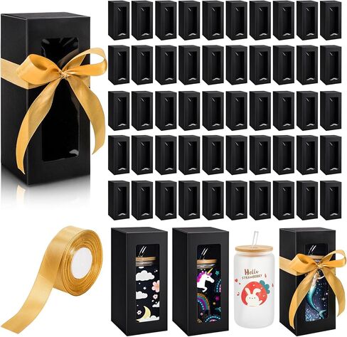 Mezchi 50 Pcs White Gift Boxes for Sublimation Glass, Clear Tumbler Boxes, Bulk Exhibition Gift Box with Window, Wine Glass Gift Box for 12oz 16oz 20oz Drinking Glasses Jars, Mugs in Saudi Arabia