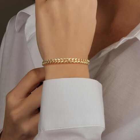 إيرين ماري 14K أساور الذهب للنساء والرجال سوار الذهب للنساء الكلاسيكية الكثيفة الكوبية ربط أساور للرجال النساء لذيذ الكوبية سلسلة مجوهرات هدايا 6.5 ''7'' 7.5 ''8'' 9'' in Kuwait