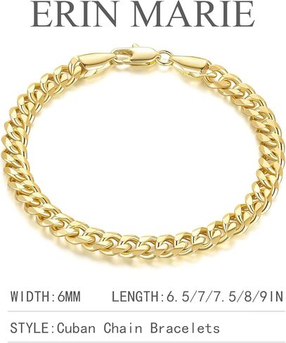 إيرين ماري 14K أساور الذهب للنساء والرجال سوار الذهب للنساء الكلاسيكية الكثيفة الكوبية ربط أساور للرجال النساء لذيذ الكوبية سلسلة مجوهرات هدايا 6.5 ''7'' 7.5 ''8'' 9'' in Kuwait