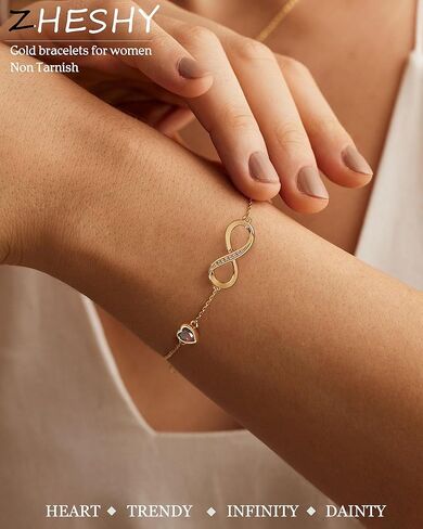 Infinity Birthstone Bracelets for Women Gold Charm Bracelets Non Tarnish Dainty 14K Gold Plated Heart Love Bracelets Birthday Jewelry Maid of Honor Gifts for Anniversary Wife Girlfriend Her in Saudi Arabia