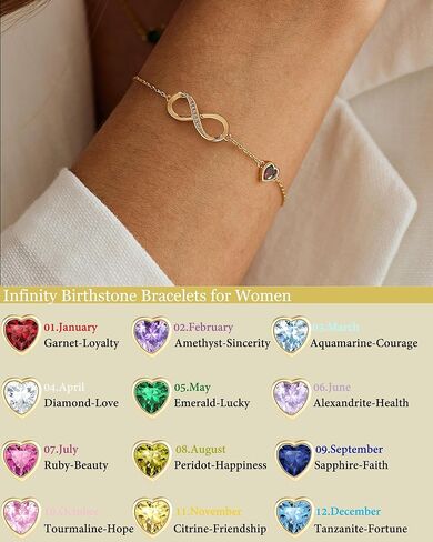 Infinity Birthstone Bracelets for Women Gold Charm Bracelets Non Tarnish Dainty 14K Gold Plated Heart Love Bracelets Birthday Jewelry Maid of Honor Gifts for Anniversary Wife Girlfriend Her in Saudi Arabia