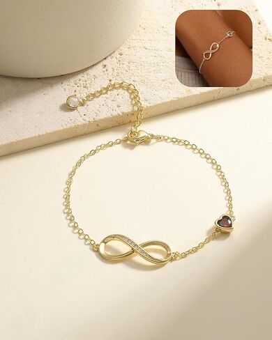 Infinity Birthstone Bracelets for Women Gold Charm Bracelets Non Tarnish Dainty 14K Gold Plated Heart Love Bracelets Birthday Jewelry Maid of Honor Gifts for Anniversary Wife Girlfriend Her in Saudi Arabia