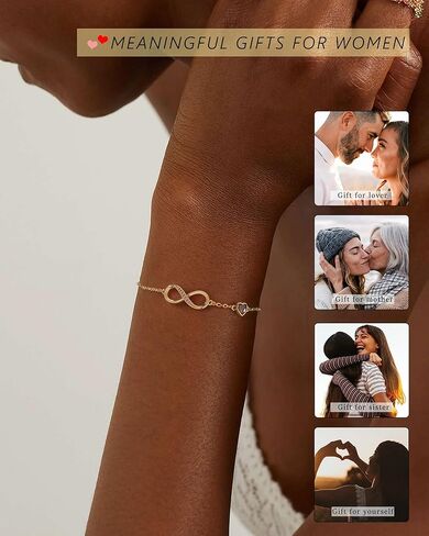 Infinity Birthstone Bracelets for Women Gold Charm Bracelets Non Tarnish Dainty 14K Gold Plated Heart Love Bracelets Birthday Jewelry Maid of Honor Gifts for Anniversary Wife Girlfriend Her in Saudi Arabia