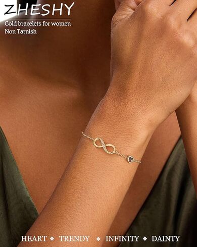 Infinity Birthstone Bracelets for Women Gold Charm Bracelets Non Tarnish Dainty 14K Gold Plated Heart Love Bracelets Birthday Jewelry Maid of Honor Gifts for Anniversary Wife Girlfriend Her in Saudi Arabia