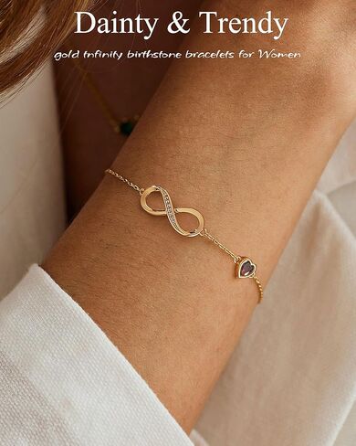 Infinity Birthstone Bracelets for Women Gold Charm Bracelets Non Tarnish Dainty 14K Gold Plated Heart Love Bracelets Birthday Jewelry Maid of Honor Gifts for Anniversary Wife Girlfriend Her in Saudi Arabia