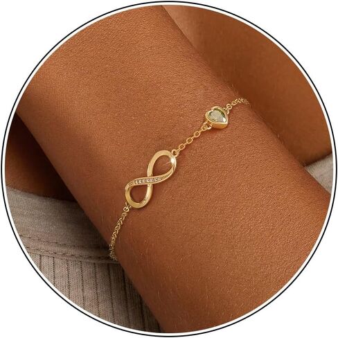 Infinity Birthstone Bracelets for Women Gold Charm Bracelets Non Tarnish Dainty 14K Gold Plated Heart Love Bracelets Birthday Jewelry Maid of Honor Gifts for Anniversary Wife Girlfriend Her in Saudi Arabia