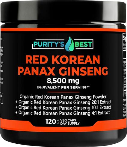الجينسنغ الكوري الأحمر الأفضل من Purity - 8500 مجم مكافئ لكل وجبة - 5% جينسينوسيدات - مكمل عشبي - 120 كبسولة نباتية in Saudi Arabia