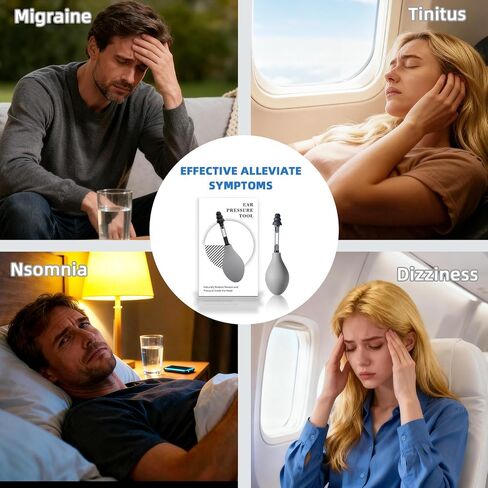 جهاز شفط لتخفيف ضغط الأذن، منتجات تخفيف الصداع النصفي والصداع، تخفيف طنين الأذن بالطائرة من خلال توازن ضغط الأذن الداخلي، يقلل التوتر، مجهز بثلاثة أحجام من سدادات الأذن in Kuwait