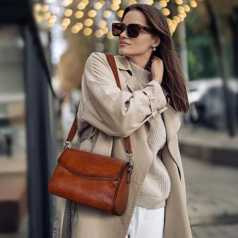 Iswee Leather Crossbody Bags for Women Shoulder Handbags and Purses with Multi Pocket and Two Straps Travel Satchel Medium in Saudi Arabia