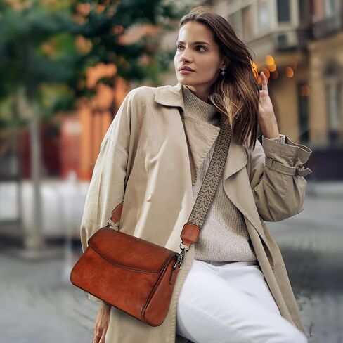 Iswee Leather Crossbody Bags for Women Shoulder Handbags and Purses with Multi Pocket and Two Straps Travel Satchel Medium in Saudi Arabia