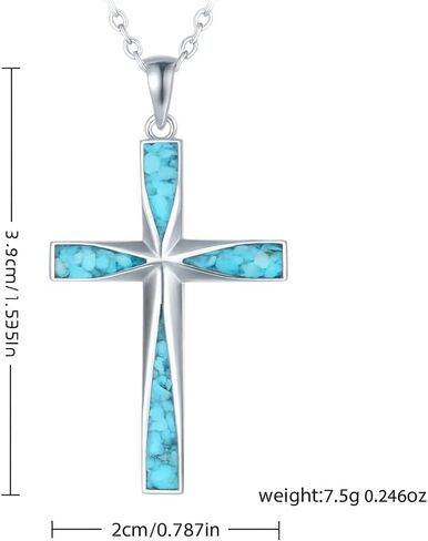 Premium 316 L Stainless Steel Turquoise Cross Necklace For Men and Women- 18 in Adjustable Chain, Religious Cross Faith Pendant Necklace Gift Box Included. in Saudi Arabia