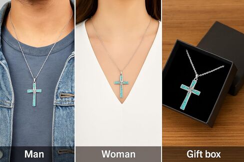 Premium 316 L Stainless Steel Turquoise Cross Necklace For Men and Women- 18 in Adjustable Chain, Religious Cross Faith Pendant Necklace Gift Box Included. in Saudi Arabia