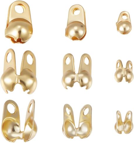 Beebeecraft 1 Box 150Pcs Bead Tips 18K Gold Plated Brass 4mm Long Knot Covers Clamshell End Cap Crimps Beads Ball Chain Connector Clasp for Jewellery Craft Making in Kuwait