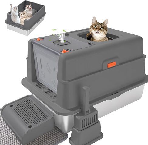 XXL Stainless Steel Litter Box with Lid,XXL Enclosed Metal Cat Litter Box for Big Cats,Multiple Cats,with Litter Scoop & Foot Pedal & Litter Mat,Odor Control,Easy Cleaning in Kuwait