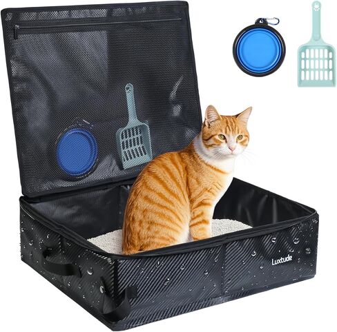 Luxtude Travel Litter Box for Cats, Portable Litter Box for Cats, Travel Cat Litters Case with Zipper Lid, Foldable Car Litters Cases, Collapsible Boxes, No Smell and Easy Clean, No Leakage in Saudi Arabia