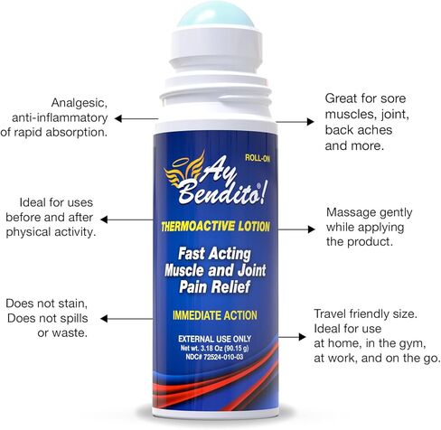 Ay Bendito! Thermoactive Lotion for Faster Pain Relief on Joints and Muscle Function - 3.18 oz Roll-on - Two Pack in Saudi Arabia