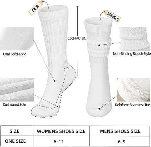 Scrunch Crew Socks for Women: Cotton Vintage Slouch Boot Socks with Cushioned for Gym 3 Pack Size 6-11 in Saudi Arabia