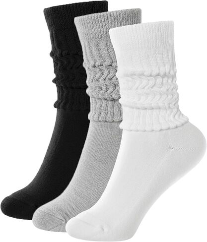 Scrunch Crew Socks for Women: Cotton Vintage Slouch Boot Socks with Cushioned for Gym 3 Pack Size 6-11 in Saudi Arabia
