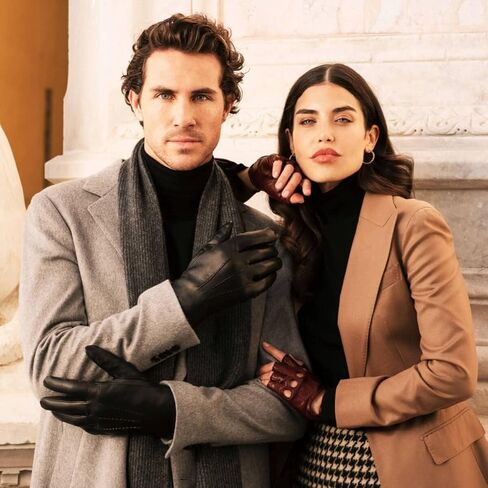 Fratelli Orsini Winter Gloves Aldo for Men - Lambskin Leather Gloves with lambswool lining & touchscreen - color Black in Saudi Arabia