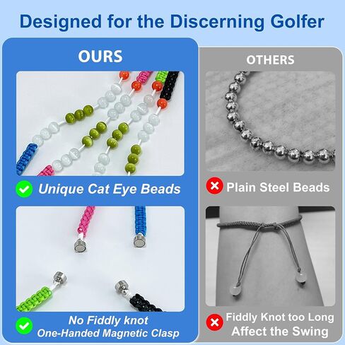 Magnetic Clasp Golf Stroke Counter Bracelet | Handmade Jewelry Durable Military Paracord | Scorekeeper Accessory for Golfers | 10 Color-Coded and 6mm Cat Eye Beads | Unique Holiday Gift for Men Women in Kuwait