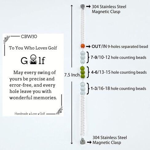 Magnetic Clasp Golf Stroke Counter Bracelet | Handmade Jewelry Durable Military Paracord | Scorekeeper Accessory for Golfers | 10 Color-Coded and 6mm Cat Eye Beads | Unique Holiday Gift for Men Women in Kuwait