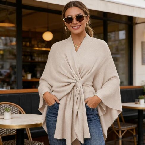 Fleece Drape Shawl, Elegant Solid Color Cape, Soft Warm Open Front Poncho Cardigan Sweater Shawl Wraps for Women Fall Winter in Saudi Arabia