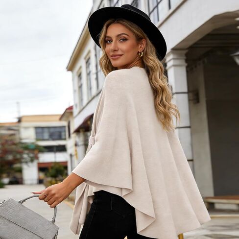 Fleece Drape Shawl, Elegant Solid Color Cape, Soft Warm Open Front Poncho Cardigan Sweater Shawl Wraps for Women Fall Winter in Saudi Arabia