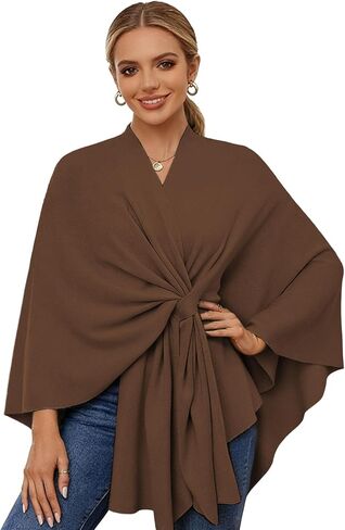 Fleece Drape Shawl, Elegant Solid Color Cape, Soft Warm Open Front Poncho Cardigan Sweater Shawl Wraps for Women Fall Winter in Saudi Arabia