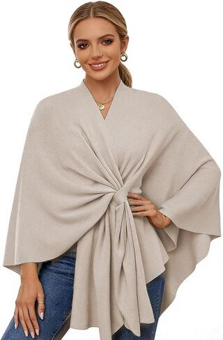 Fleece Drape Shawl, Elegant Solid Color Cape, Soft Warm Open Front Poncho Cardigan Sweater Shawl Wraps for Women Fall Winter in Saudi Arabia