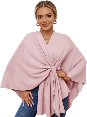 Fleece Drape Shawl, Elegant Solid Color Cape, Soft Warm Open Front Poncho Cardigan Sweater Shawl Wraps for Women Fall Winter in Saudi Arabia
