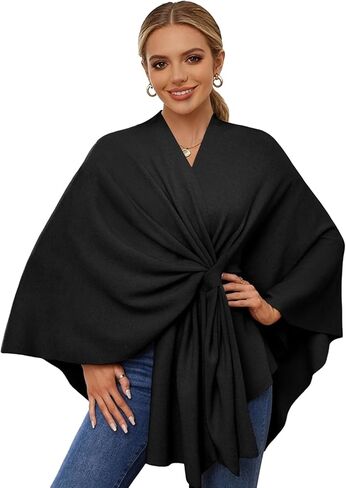 Fleece Drape Shawl, Elegant Solid Color Cape, Soft Warm Open Front Poncho Cardigan Sweater Shawl Wraps for Women Fall Winter in Saudi Arabia