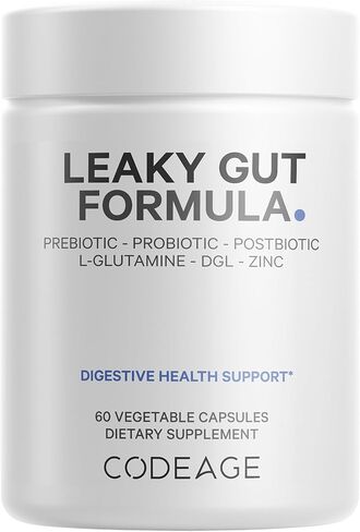 Codeage Leaky Gut Supplement, L-Glutamine, N-Acetylglucosamine, Probiotic, Butyric Acid, Polyphenols, Quercetin, DGL, Marshmallow Root, Berberine, BioPerine, Cinnamon, Vegan, Non-GMO, 60 Capsules in Saudi Arabia