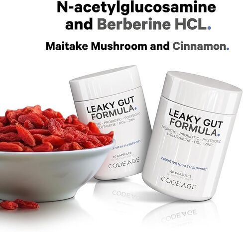 Codeage Leaky Gut Supplement, L-Glutamine, N-Acetylglucosamine, Probiotic, Butyric Acid, Polyphenols, Quercetin, DGL, Marshmallow Root, Berberine, BioPerine, Cinnamon, Vegan, Non-GMO, 60 Capsules in Saudi Arabia