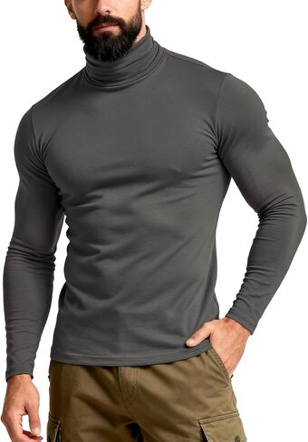Mens Turtleneck Long Sleeve Shirts Thermal Base Layer T-Shirts Pullover Top Lightweight Undershirt in Kuwait