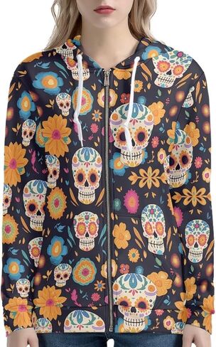 Irisjudy Women Sweatshirt Tops XS-5XL Island Tribal Sport Hoodies, Music Notes, Sunflowers Zip up Jackets Fall Pullovers in Kuwait