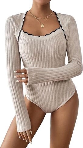 بدلة نسائية SOLY HUX بأكمام طويلة ورقبة مربعة محاكة بقصة ضيقة مناسبة للخروج ملابس خريفية in Kuwait