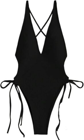 Womens Sexy Backless Criss-Cross One-Piece Swimsuit Adjustable Spaghetti Strap Deep V-Neck Monokini for Beach Vacation in Saudi Arabia
