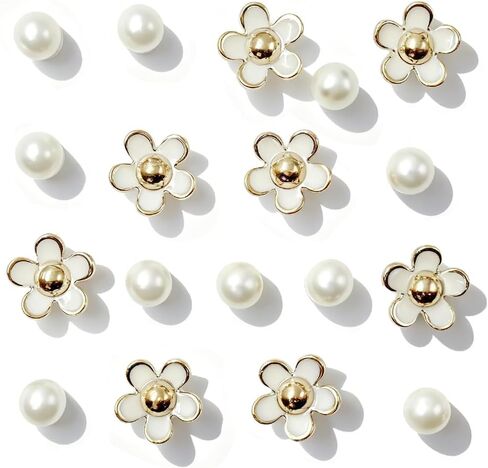 18PCS White Dasiy Pearl Shoe Charms Flower Pearls Shoe Decorations Charm Set Cute Flowers Junk Charms for Shoes Decoration Fashion Womens Floral Shoes Resin Buckle Decor Accessories for Women in Saudi Arabia