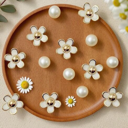 18PCS White Dasiy Pearl Shoe Charms Flower Pearls Shoe Decorations Charm Set Cute Flowers Junk Charms for Shoes Decoration Fashion Womens Floral Shoes Resin Buckle Decor Accessories for Women in Saudi Arabia