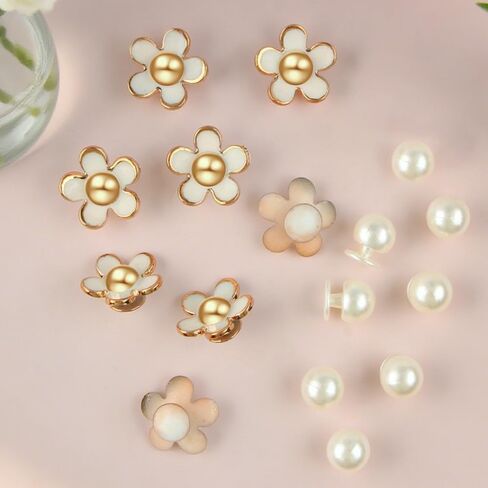 18PCS White Dasiy Pearl Shoe Charms Flower Pearls Shoe Decorations Charm Set Cute Flowers Junk Charms for Shoes Decoration Fashion Womens Floral Shoes Resin Buckle Decor Accessories for Women in Saudi Arabia