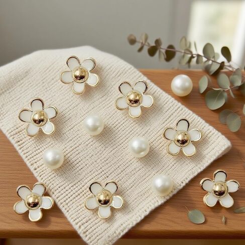 18PCS White Dasiy Pearl Shoe Charms Flower Pearls Shoe Decorations Charm Set Cute Flowers Junk Charms for Shoes Decoration Fashion Womens Floral Shoes Resin Buckle Decor Accessories for Women in Saudi Arabia