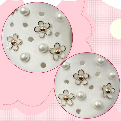 18PCS White Dasiy Pearl Shoe Charms Flower Pearls Shoe Decorations Charm Set Cute Flowers Junk Charms for Shoes Decoration Fashion Womens Floral Shoes Resin Buckle Decor Accessories for Women in Saudi Arabia