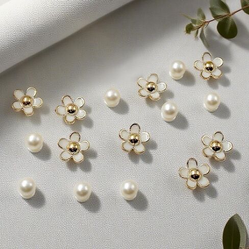 18PCS White Dasiy Pearl Shoe Charms Flower Pearls Shoe Decorations Charm Set Cute Flowers Junk Charms for Shoes Decoration Fashion Womens Floral Shoes Resin Buckle Decor Accessories for Women in Saudi Arabia