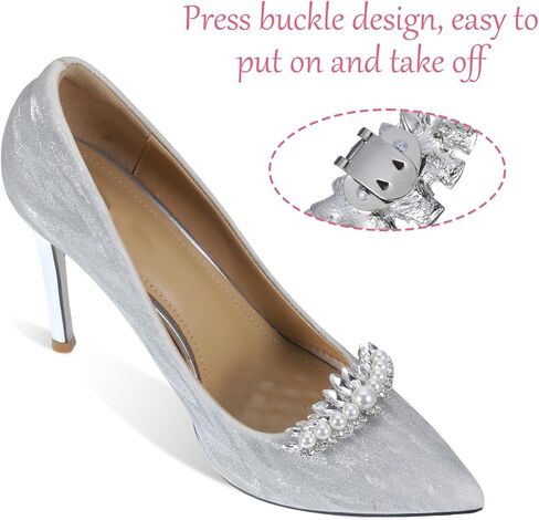 2 PCS Silver Pearl Rhinestone Shoe Clips, Elegant Crystal Decorative Shoe Jewelry Clips for Women Detachable Clip On Shoes Embellishments for Wedding Heels Flats Rhinestone Shoes Buckles in Saudi Arabia