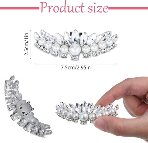 2 PCS Silver Pearl Rhinestone Shoe Clips, Elegant Crystal Decorative Shoe Jewelry Clips for Women Detachable Clip On Shoes Embellishments for Wedding Heels Flats Rhinestone Shoes Buckles in Saudi Arabia