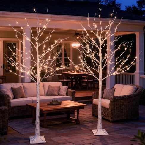 مجموعة شجرة البتولا المضيئة 6 أقدام * 2 مع 320 (160 * 2) أضواء LED بيضاء دافئة لديكور العطلات - تصميم واقعي، معتمد من UL، قابل للتعتيم، مقاوم للماء IP44 - مثالي للديكور الداخلي والخارجي in Kuwait