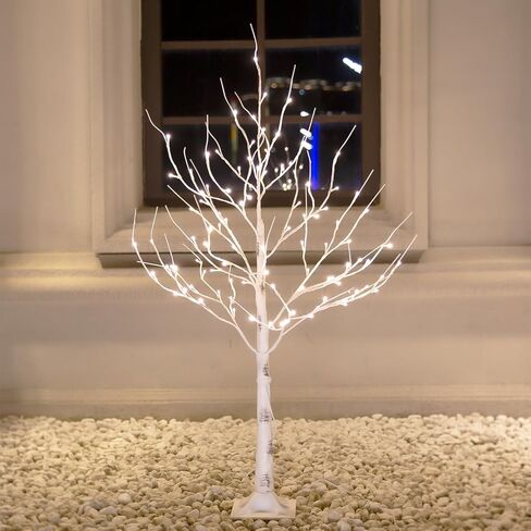مجموعة شجرة البتولا المضيئة 6 أقدام * 2 مع 320 (160 * 2) أضواء LED بيضاء دافئة لديكور العطلات - تصميم واقعي، معتمد من UL، قابل للتعتيم، مقاوم للماء IP44 - مثالي للديكور الداخلي والخارجي in Kuwait