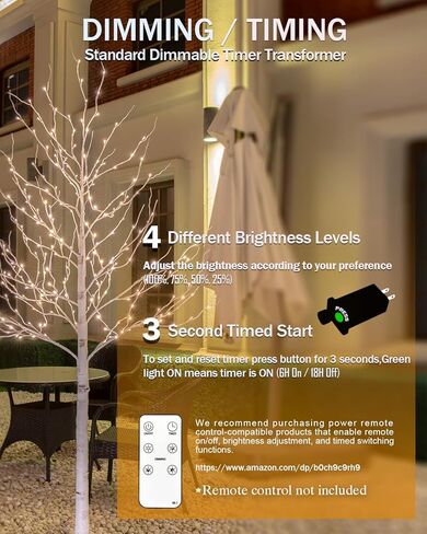 مجموعة شجرة البتولا المضيئة 6 أقدام * 2 مع 320 (160 * 2) أضواء LED بيضاء دافئة لديكور العطلات - تصميم واقعي، معتمد من UL، قابل للتعتيم، مقاوم للماء IP44 - مثالي للديكور الداخلي والخارجي in Kuwait