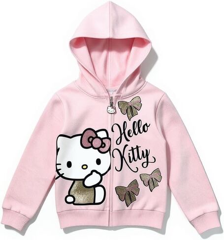Hello Kitty Girls Fleece Hoodie, Soft Zip-Up Jacket with Hood, Warm Cozy Outerwear for Kids - in Saudi Arabia